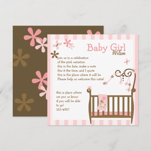 ピンクベビークリブ 招待状 (正面/裏面)