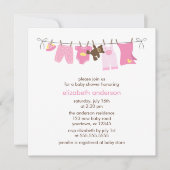 ピンクベビークロスラインガールベビーシャワー 招待状 (正面)