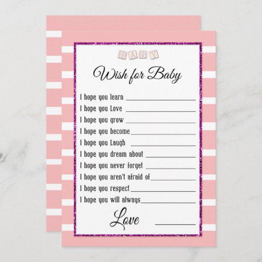 ピンクベビーシャワーアドバイスカード 招待状