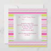 ピンクベビーシャワーガールアンブレラキャンディストライプ 招待状 (裏面)