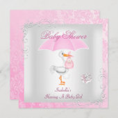 ピンクベビーシャワーガールアンブレラダマスク 招待状 (正面/裏面)