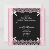 ピンクベビーシャワーガールプリンセスティアラブラックレース 招待状 (裏面)