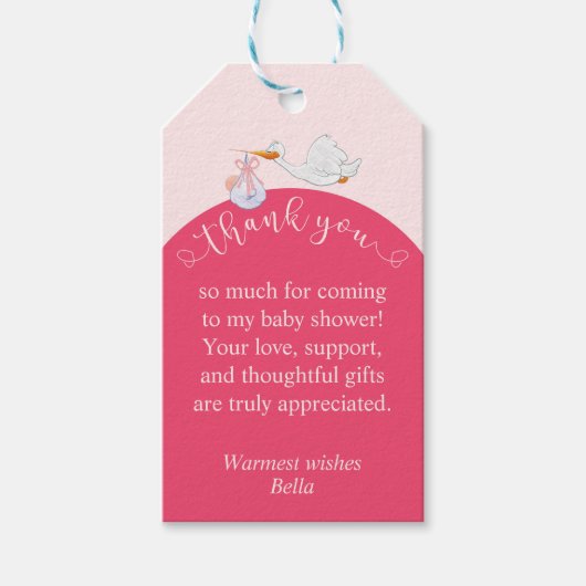 ピンクベビーシャワーストークメッセージカード ギフトタグ (正面)