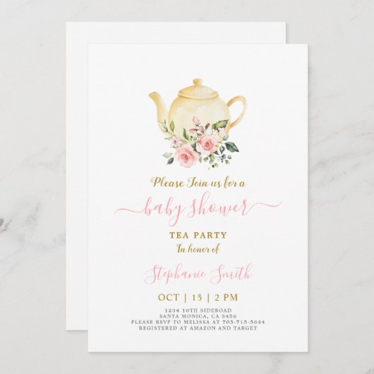 ピンクベビーシャワーパーティー招待状 招待状 (正面/裏面)