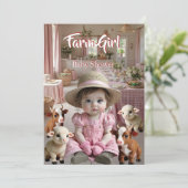 ピンクベビーシャワーファームハウスアニマルズファーム 招待状 (スタンド正面)