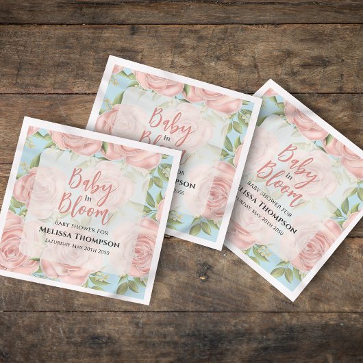 ピンクベビーシャワーフローラカスタム開花 スタンダードカクテルナプキン