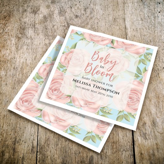 ピンクベビーシャワーフローラカスタム開花 スタンダードカクテルナプキン