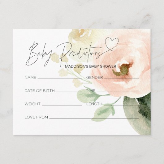 ピンクベビーシャワー予測推測ゲームカード エンクロージャーカード (正面)