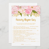 ピンクベビーシャワー子供部屋韻クイズゲームカード 招待状 (正面/裏面)