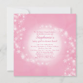 ピンクベビーシャワー招待状冬の雪片 招待状 (正面)
