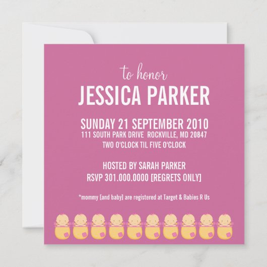 ピンクベビーシャワー招待状 招待状 (裏面)