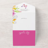 ピンクベビーシャワー招待状 | 花と蝶 オールインワン招待状 (外側)