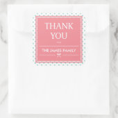 ピンクベビーシャワー水玉模様&リボンありがとう スクエアシール (バッグ)