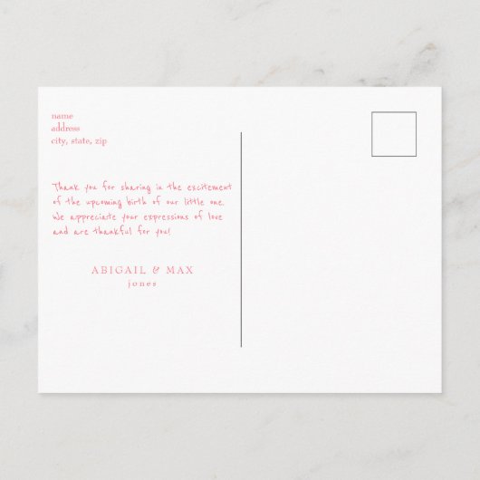 ピンクベビーシャワー超音波 ポストカード (裏面)