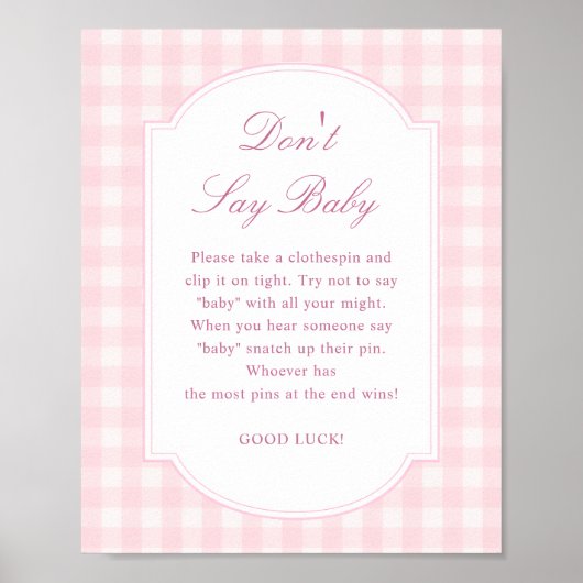 ピンクベビーシャワー Don't Say Baby サイン (正面)