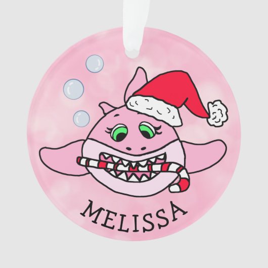 ピンクベビーシャークパーソナライズされたクリスマス オーナメント (正面)