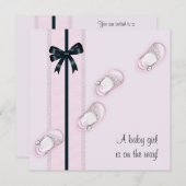 ピンクベビーシューズガールベビーシャワー 招待状 (正面/裏面)