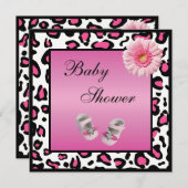 ピンクベビーシューズゲルベラ&アニマルプリントベビーシャワー 招待状 (正面/裏面)