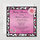 ピンクベビーシューズゲルベラ&アニマルプリントベビーシャワー 招待状 (裏面)