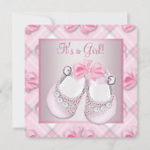 ピンクベビーシューズピンク赤ちゃんガールシャワー 招待状 (正面)
