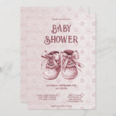 ピンクベビーシューズベビーシャワー招待状 招待状 (正面/裏面)