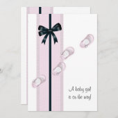 ピンクベビーシューズベビーシャワー 招待状 (正面/裏面)