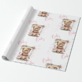 ピンクベビースクリプトテディベア赤ちゃんシャワー ラッピングペーパー (アンロールド)