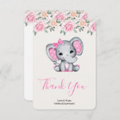 ピンクベビーゾウとバラ サンキューカード (正面/裏面)