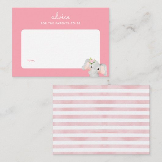 ピンクベビーゾウ赤ちゃんシャワー子育てアドバイス ノートカード (正面/裏面)