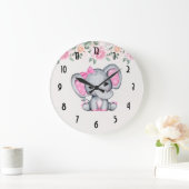 ピンクベビーゾウ&バラズ ラージ壁時計 (ホーム)