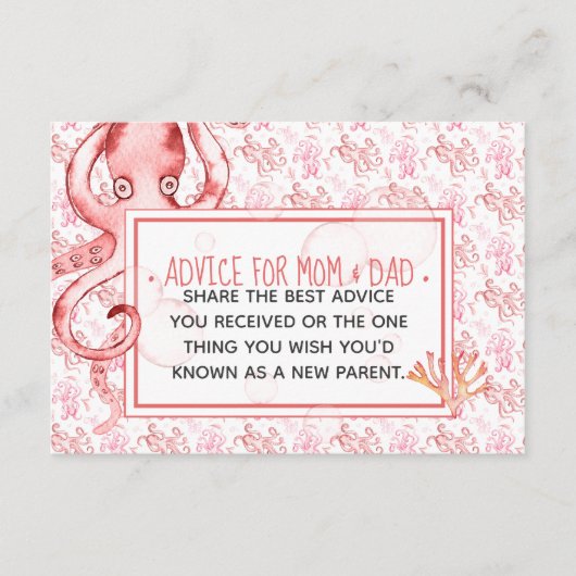 ピンクベビータコ赤ちゃんシャワーアドバイスママ&パパ アドバイスカード (正面)
