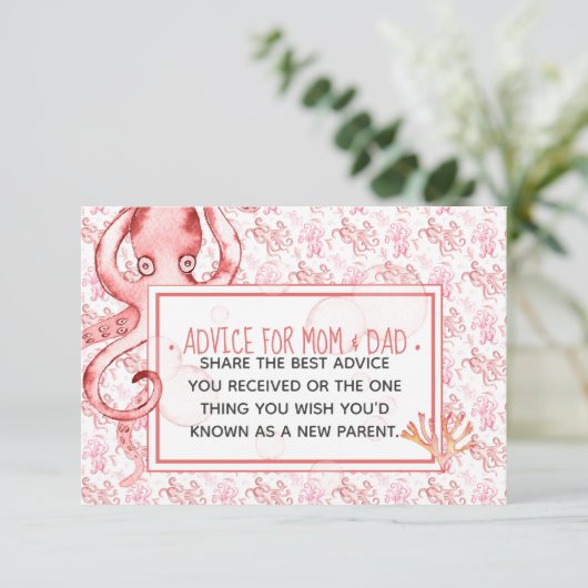 ピンクベビータコ赤ちゃんシャワーアドバイスママ&パパ アドバイスカード (スタンド正面)