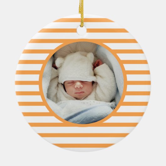 ピンクベビーディノ |初めてのクリスマスオレンジストライプ色 セラミックオーナメント (裏面)