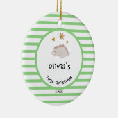ピンクベビーディノ |初めてのクリスマスグリーンストライプ セラミックオーナメント (右)