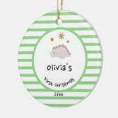 ピンクベビーディノ |初めてのクリスマスグリーンストライプ セラミックオーナメント (左)