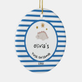 ピンクベビーディノ |初めてのクリスマスブルーストライプシック セラミックオーナメント (右)