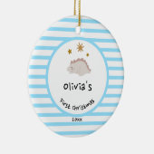 ピンクベビーディノ |初めてのクリスマスベビーブルーストライプ セラミックオーナメント (右)