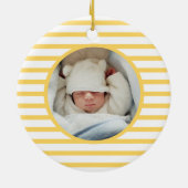 ピンクベビーディノ |初めてのクリスマス黄ストライプ色 セラミックオーナメント (裏面)