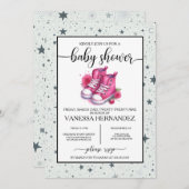 ピンクベビーハイトップス赤ちゃんシャワー 招待状 (正面/裏面)