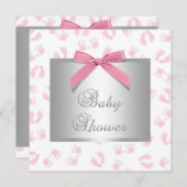 ピンクベビーハンド足ベビーガールシャワー 招待状 (正面/裏面)