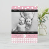 ピンクベビーバーズレースツインガールズ誕生のお知らせ 案内状 (スタンド正面)