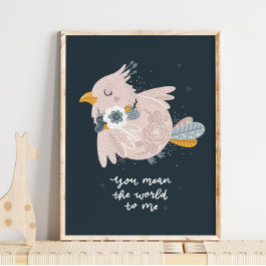 ピンクベビーバードピンク子供部屋ポスター | ベビーバードアート ポスター