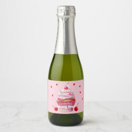 ピンクベビーファーストさくらんぼ&カップケーキバースデーパーティー スパークリングワインラベル