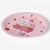 ピンクベビーファーストさくらんぼ&カップケーキバースデーパーティー ペーパープレート (アングル)