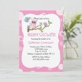 ピンクベビーフクロウ |シャワーテーマ 招待状 (スタンド正面)