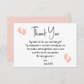 ピンクベビーフットプリントフラットサンキューカード サンキューカード (正面/裏面)