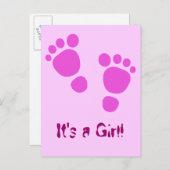 ピンクベビーフットプリント女の子だ！ポストカード 案内ポストカード (正面/裏面)