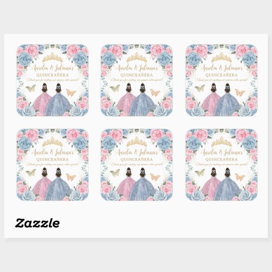 ピンクベビーブルーフローラプリンセスツインズキンセアニラ スクエアシール (シート)