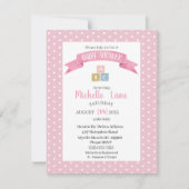 ピンクベビーブロックガールシャワー招待状 招待状 (正面)
