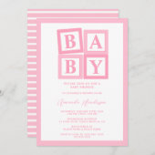 ピンクベビーブロックガールベビーシャワー招待状 招待状 (正面/裏面)